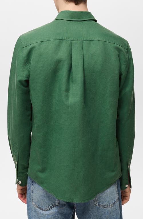 Mango Classic Fit Linen & Cotton Button-up Shirt In Billiard Green