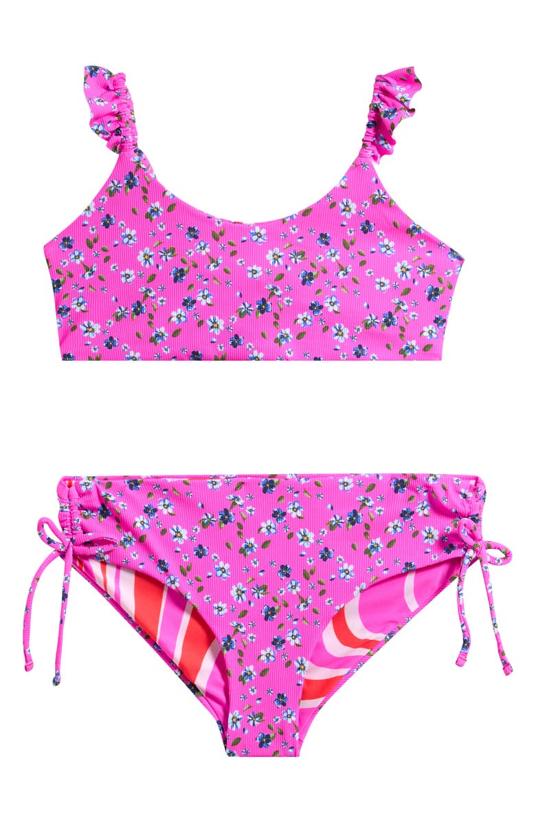 Maaji Kids' Happy Flower Mango Reversible Two-Piece Swimsuit, Main, color, Pink