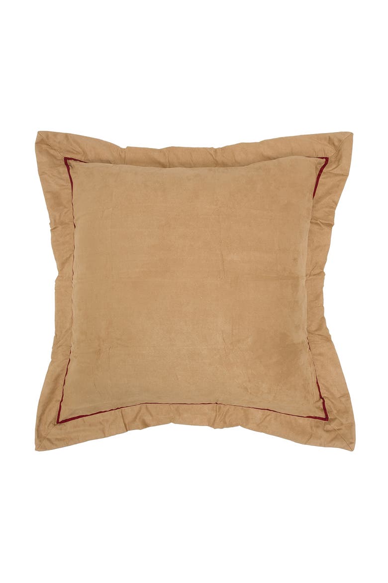 26" x 26" Tan Faux Suede/Red Euro Pillow Sham, Main, color, Brown