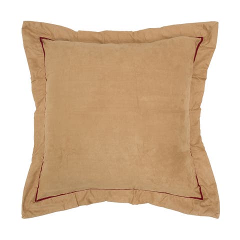 26" x 26" Tan Faux Suede/Red Euro Pillow Sham