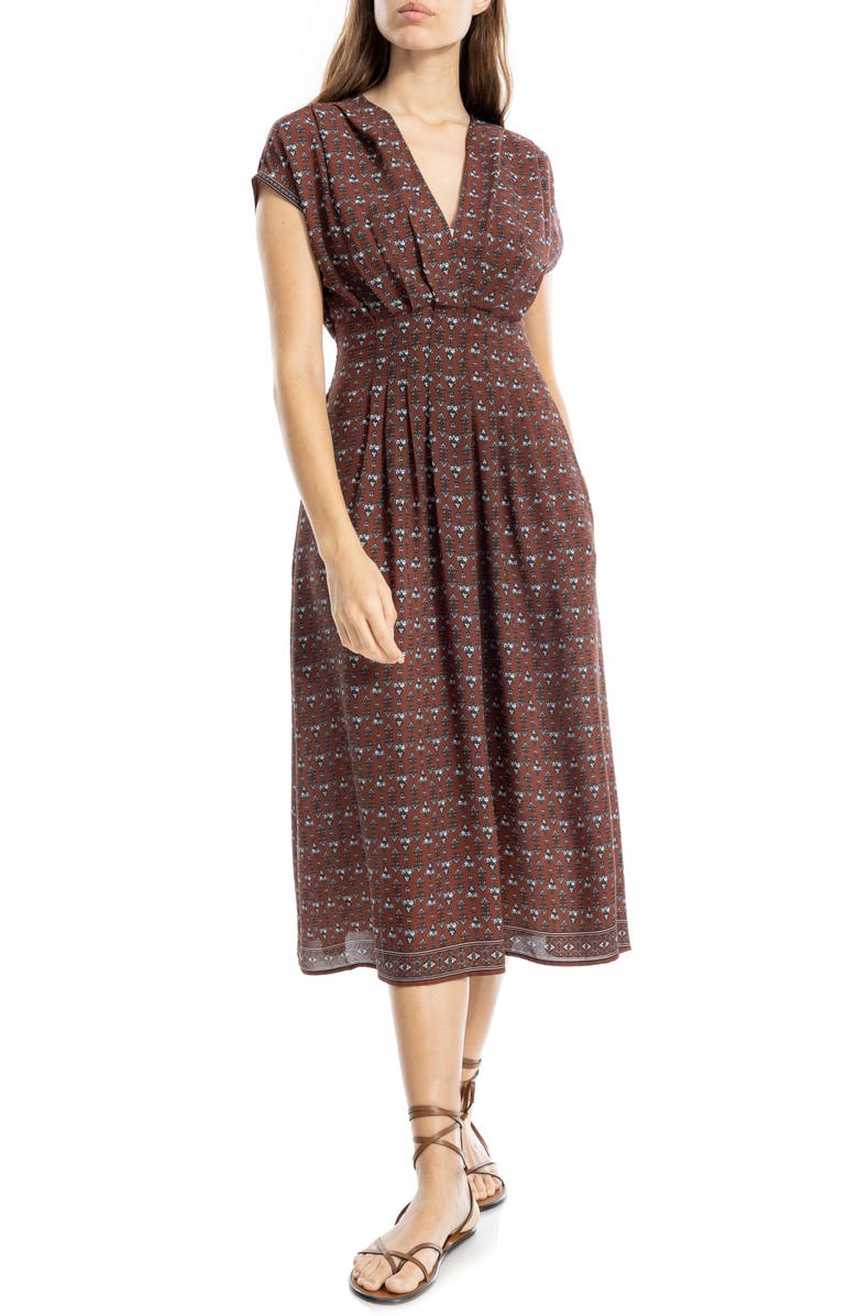 MAX STUDIO Front Pleat Midi Dress, Main, color, Brown Multi