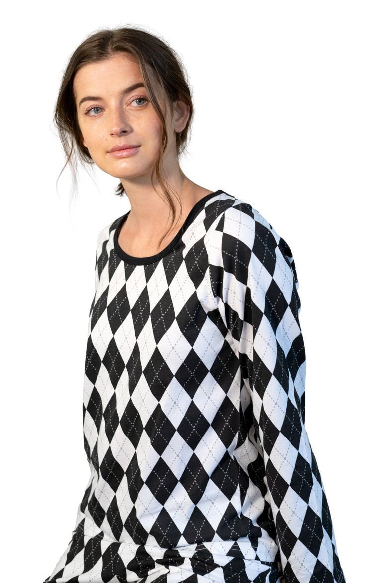 Women's Loose Fit Cotton Matching Family Holiday Pajamas, Classic & Geometric Patterns, Alternate, color, Argyle Black & White
