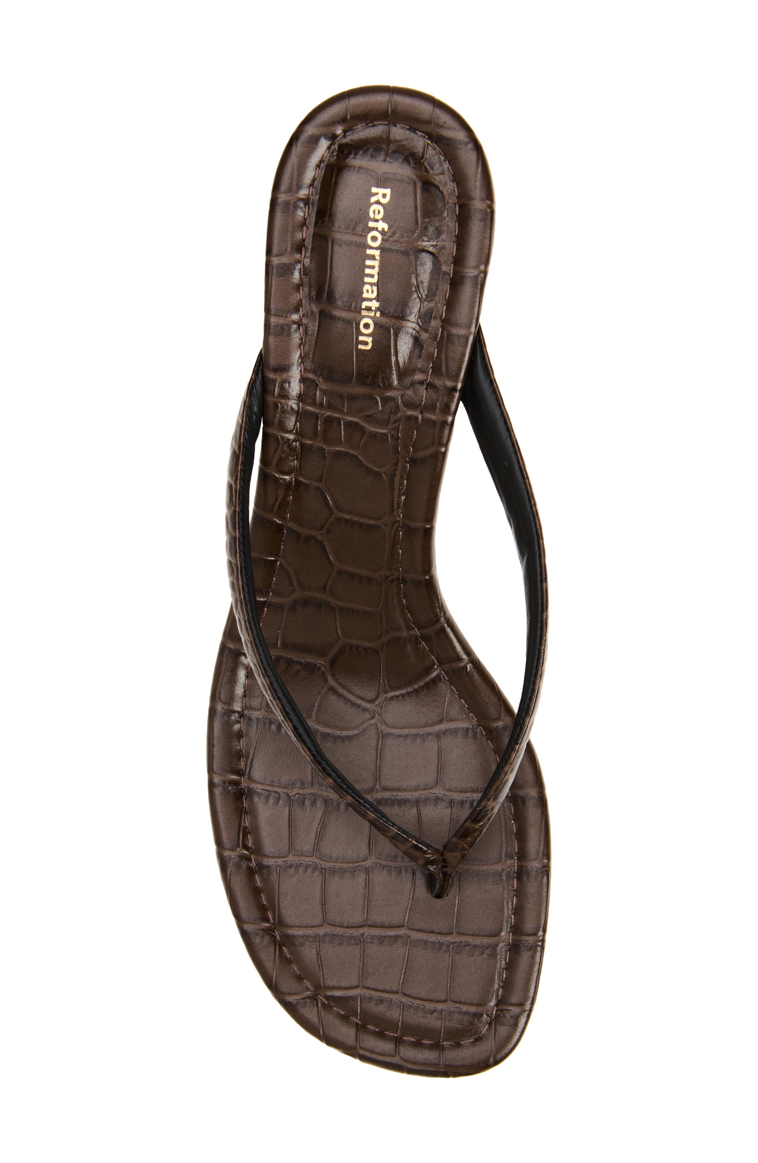 Reformation Amelia Wedge Sandal, Alternate, color, Brown Croc Effect