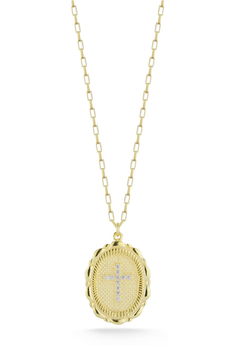 Cubic Zirconia Cross Pendant Necklace, Main, color, GOLD