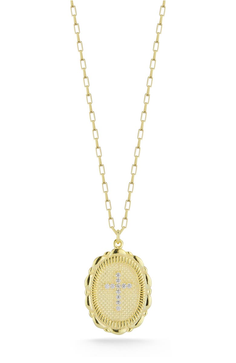 SPHERA MILANO Cubic Zirconia Cross Pendant Necklace, Main, color, Gold