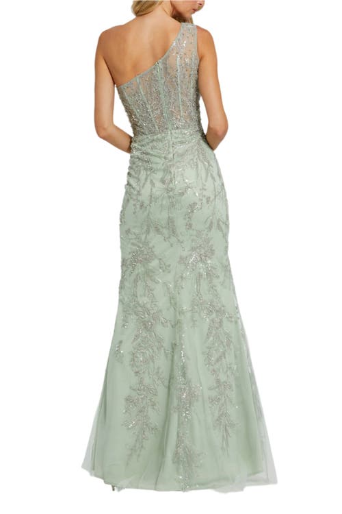 Mac Duggal One Shoulder Embellished Gown In Sage
