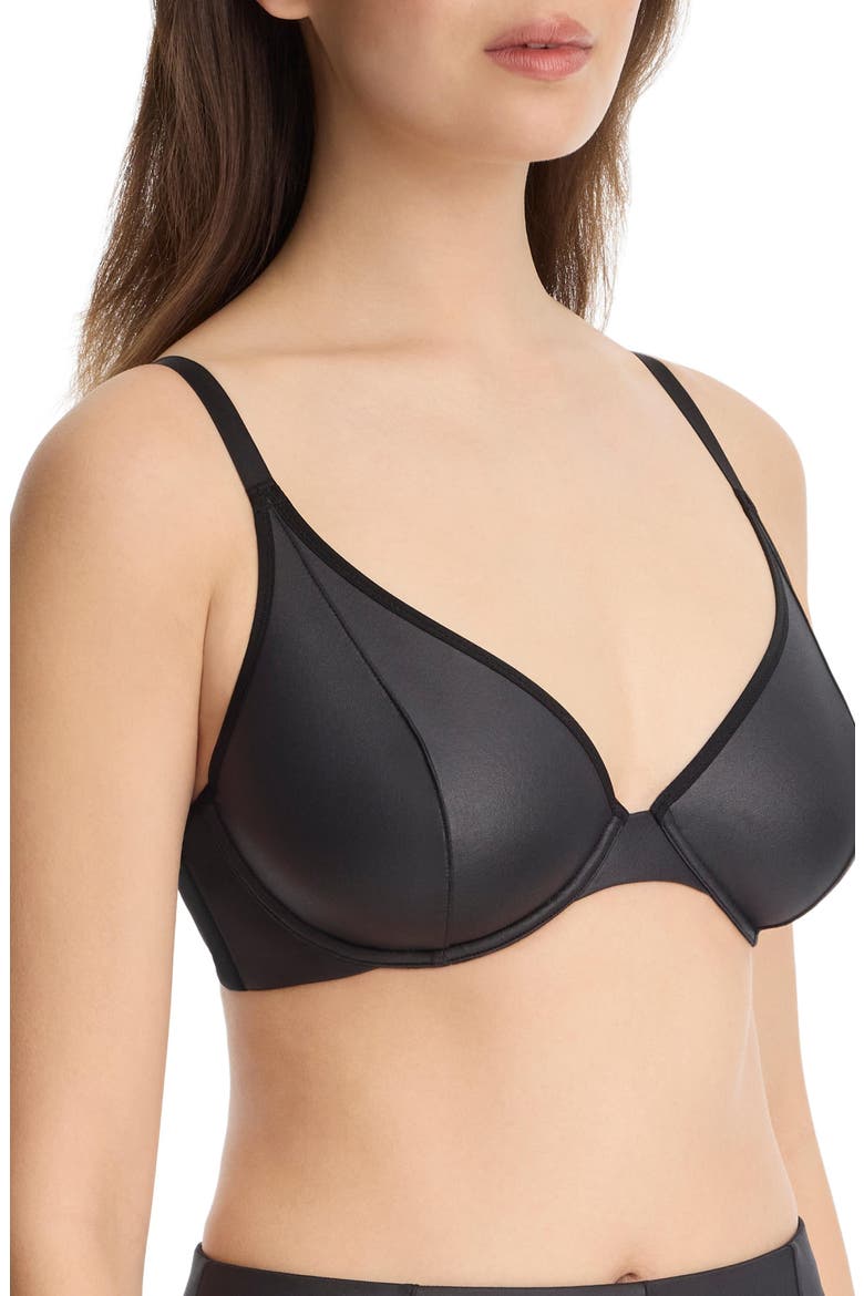 Late Night Faux Leather Unlined Underwire Bra, Alternate, color, Black