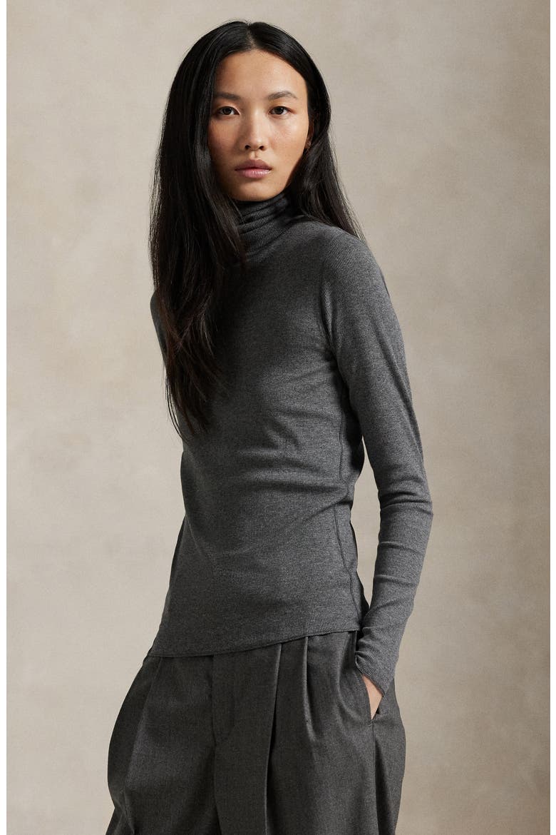 Rib Turtleneck Top, Alternate, color, GREY HEATHER