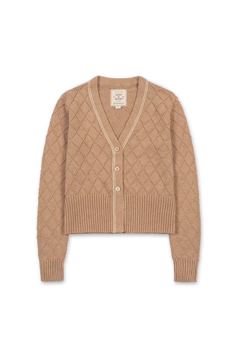 Organic V-Neck Cardigan Sweater, Alternate, color, Camel Heather