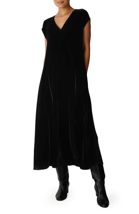 Velvet V-Neck Midi Dress