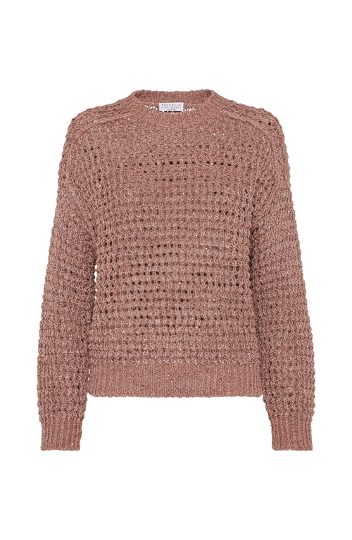 Brunello Cucinelli Rustic Dazzling Net Sweater In Pink