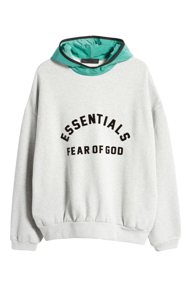 Oversize Fleece Hoodie, Alternate, color, LIGHT HEATHER GREY/ MINT LEAF