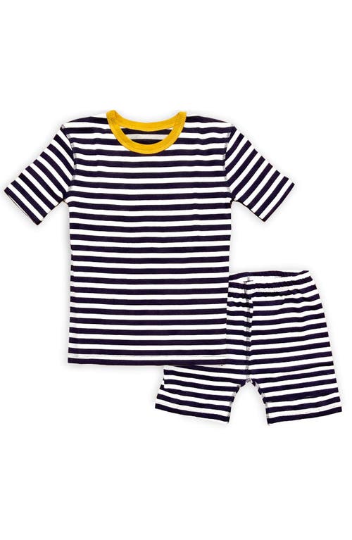 Shop Mightly 100% Organic Cotton Stripe Shortie Snug Fit Kids Pajamas In Navy Stripe