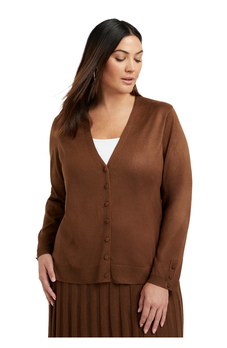 June + Vie Button-Sleeve Cardigan, Main, color, Cocoa Brown