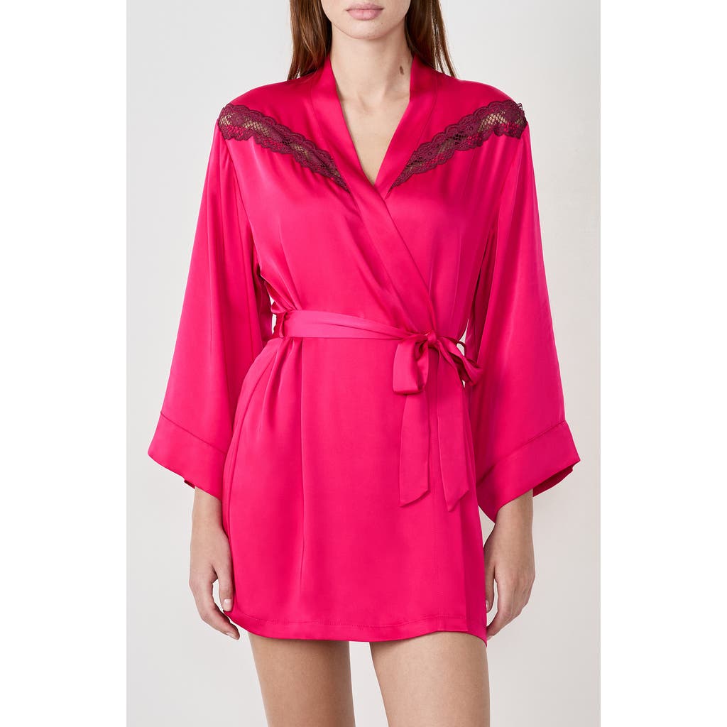 Etam Attitude Deshabille Lace Trim Satin Robe In Pink