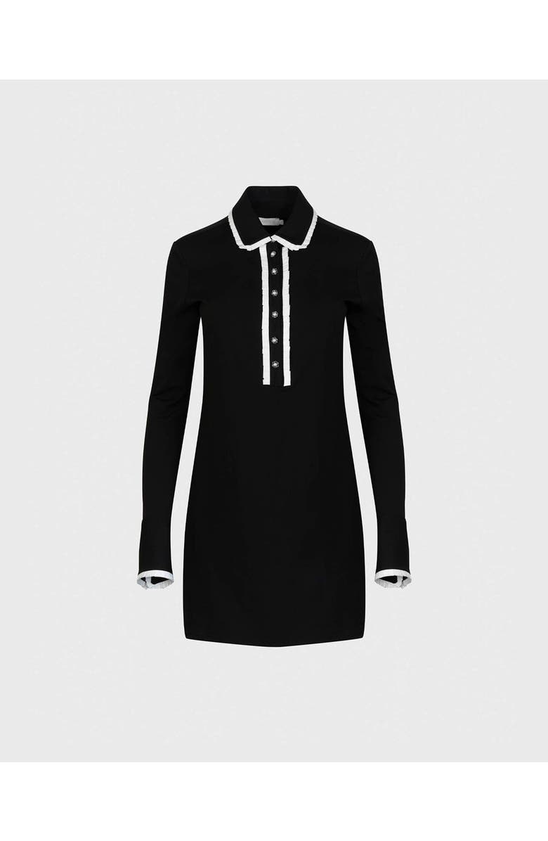 Anne Fontaine Women's Dress  Estampe Black Long Sleeve Dress Featuring Classic Collar And Half-Placket With Pleated Trims, Main, color, Black