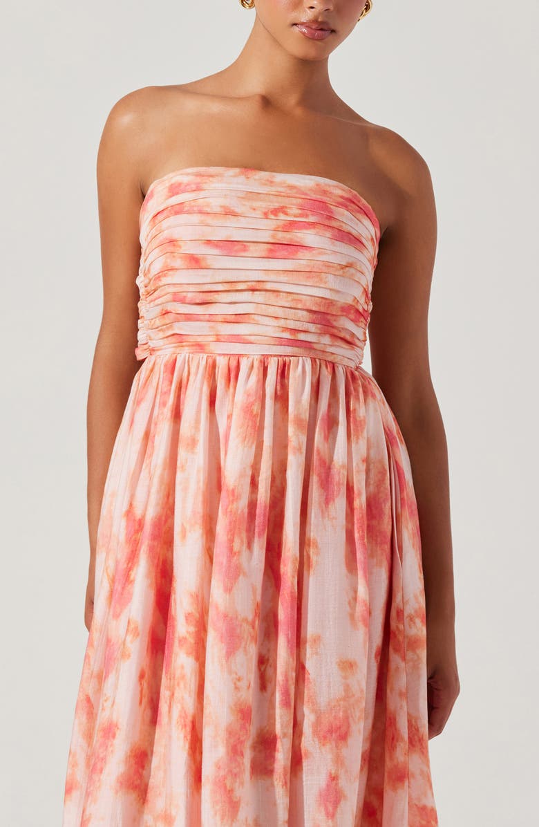 ASTR the Label Aneesha Tie Dye Bow Back Strapless Midi Dress, Alternate, color, Coral Tie Dye