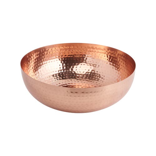 Storied Home Round Hammered Metal Bowl, Copper Finish In Gold