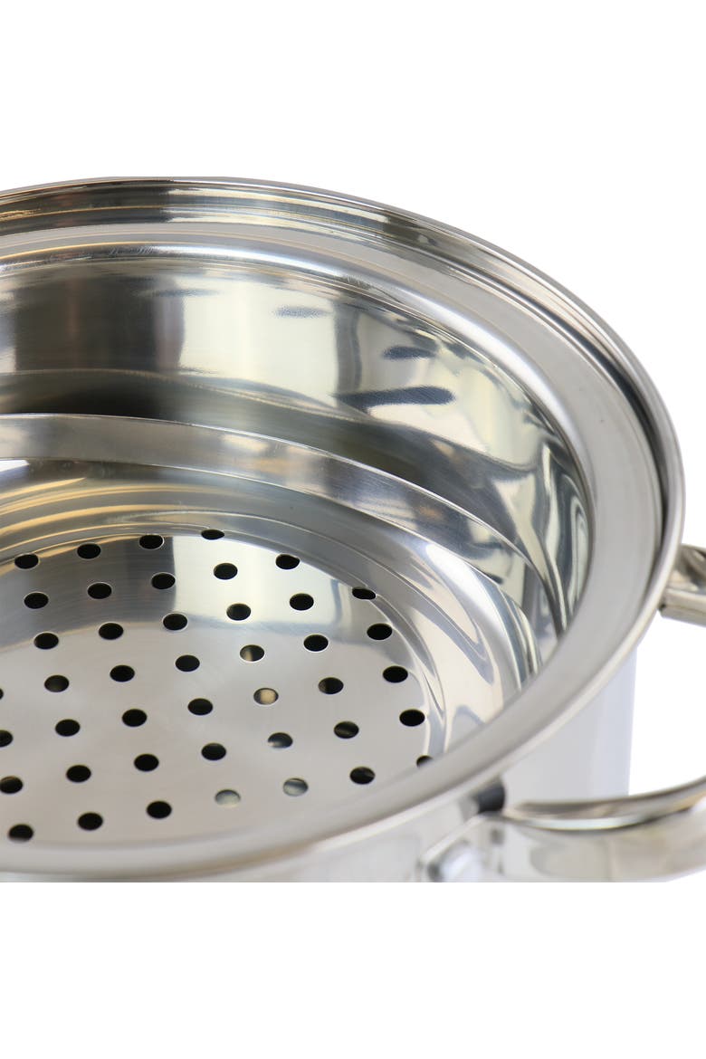 Sangerfield 5 Quart Stainless Steel Pasta Pot with Strainer Lid and Steamer Basket, Alternate, color, Metallic Silver