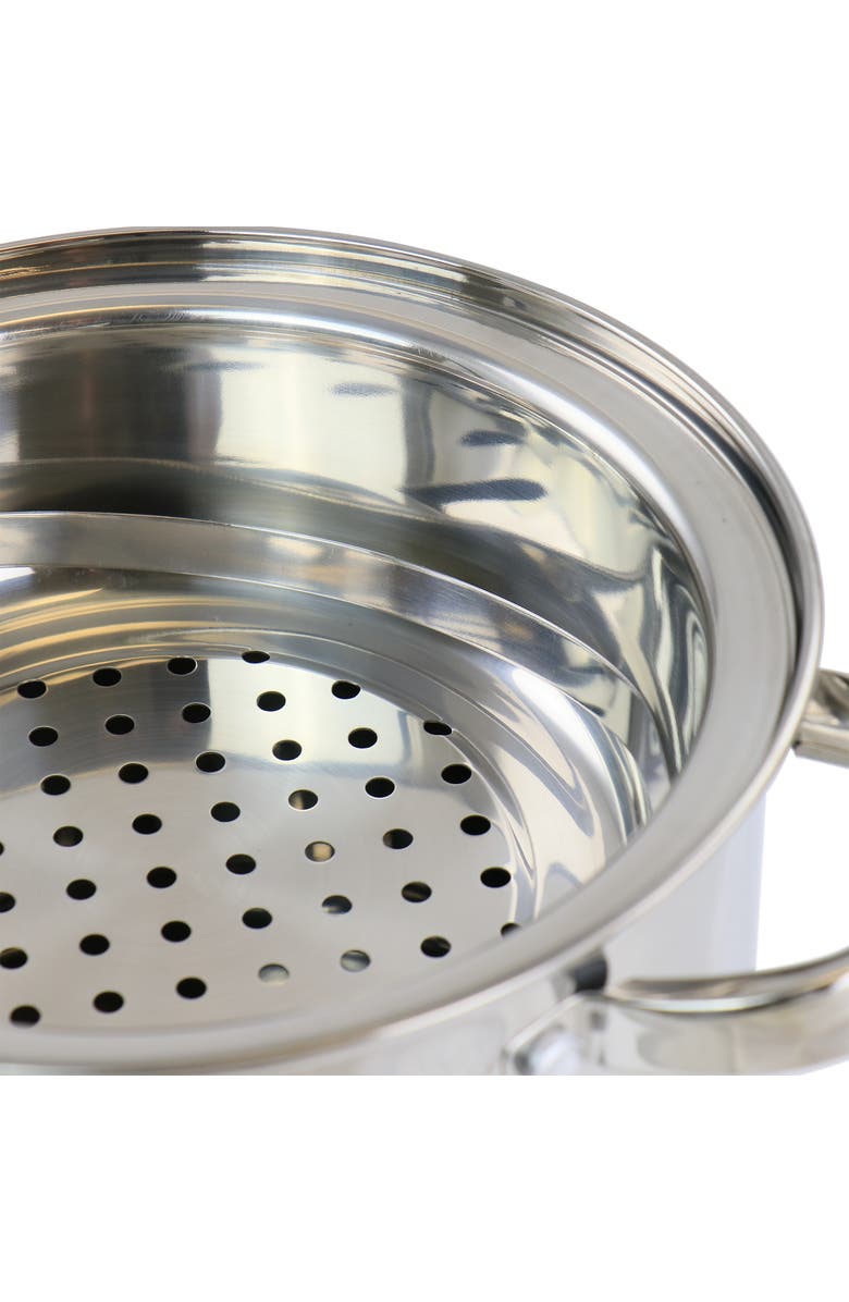 OSTER Sangerfield 5 Quart Stainless Steel Pasta Pot with Strainer Lid and Steamer Basket, Alternate, color, Metallic Silver