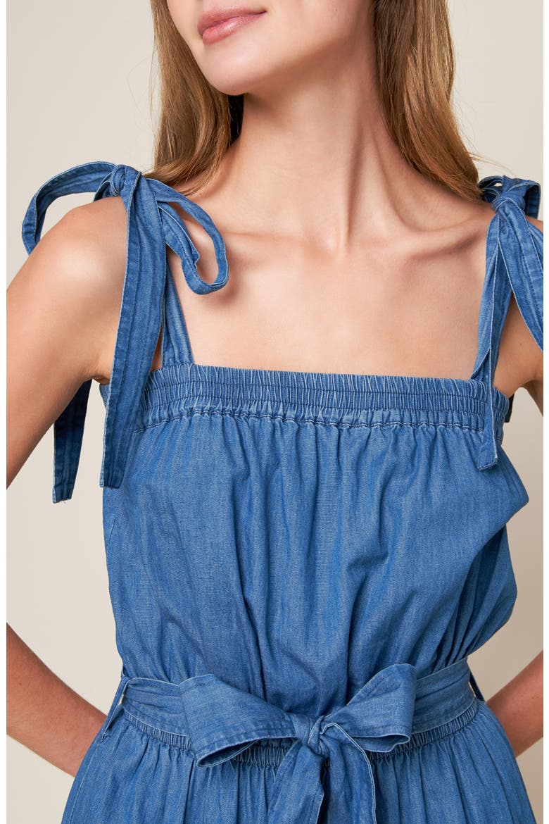 Tie Strap Tiered Chambray Maxi Dress, Alternate, color, MEDIUM INDIGO