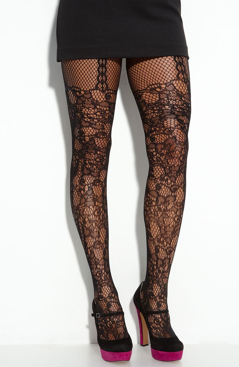 Betsey Johnson 'Garter Net' Tights, Main, color, 