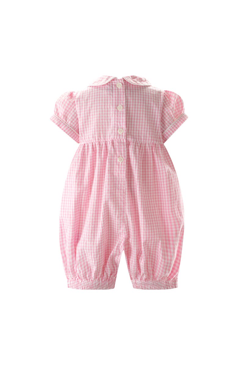 Rachel Riley Gingham Bunny Smocked Babysuit, Alternate, color, Pink