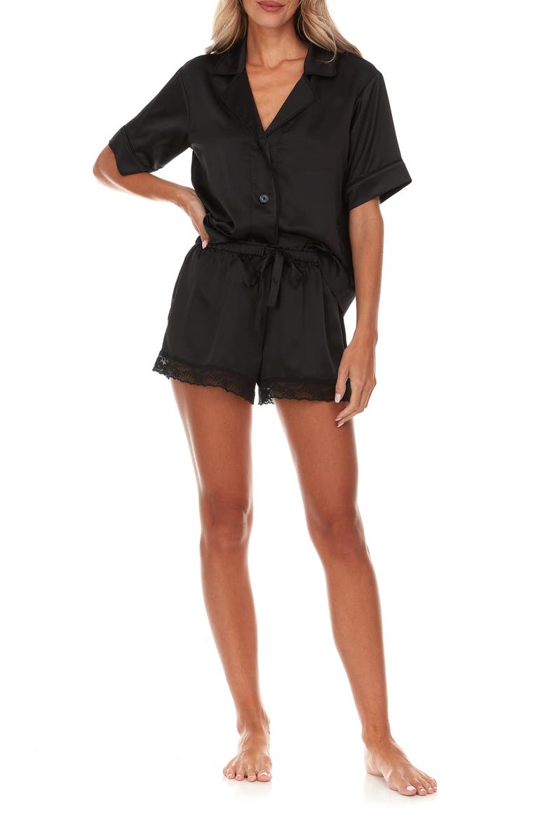 Selena Satin Charmeuse Short Pajamas, Main, color, BLACK