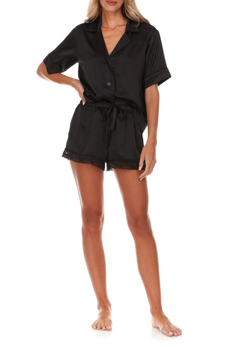 Flora Nikrooz Selena Satin Charmeuse Short Pajamas, Main, color, Black