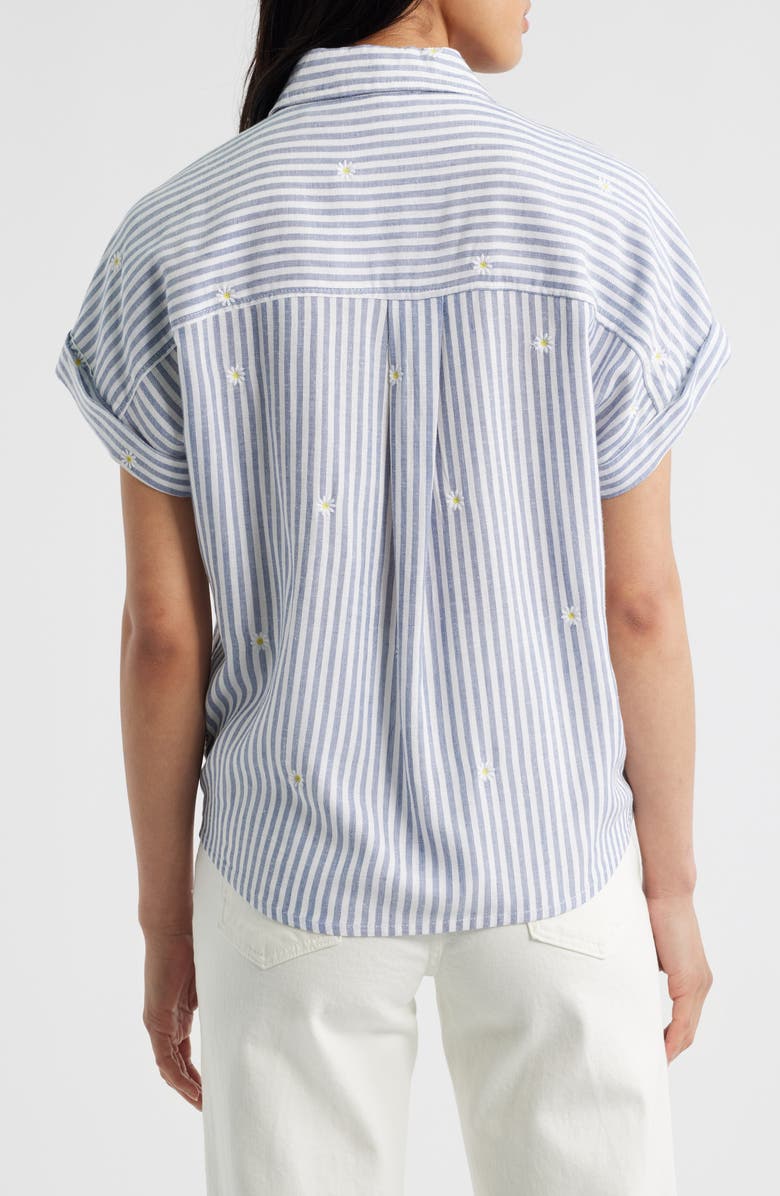 beachlunchlounge Rosie Embroidered Tie Front Short Sleeve Button-Up Shirt, Alternate, color, Daisy World