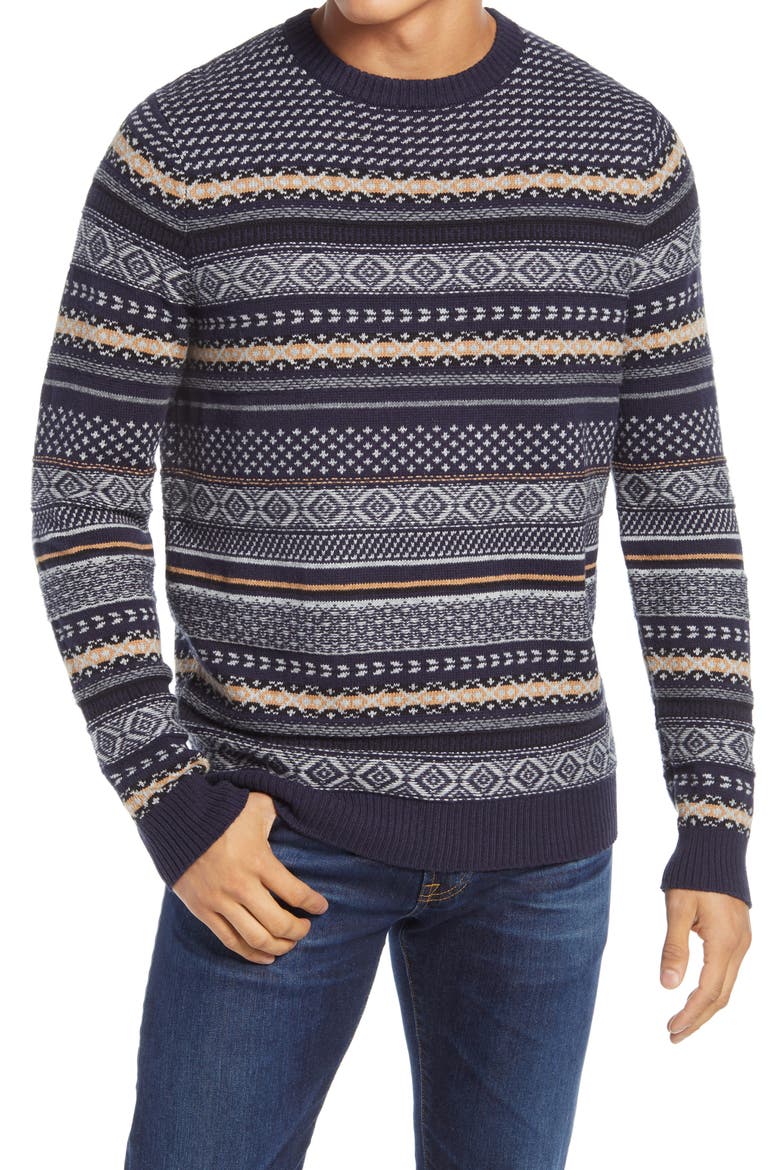 Fair Isle Crewneck Sweater, Main, color, NAVY JACQUARD