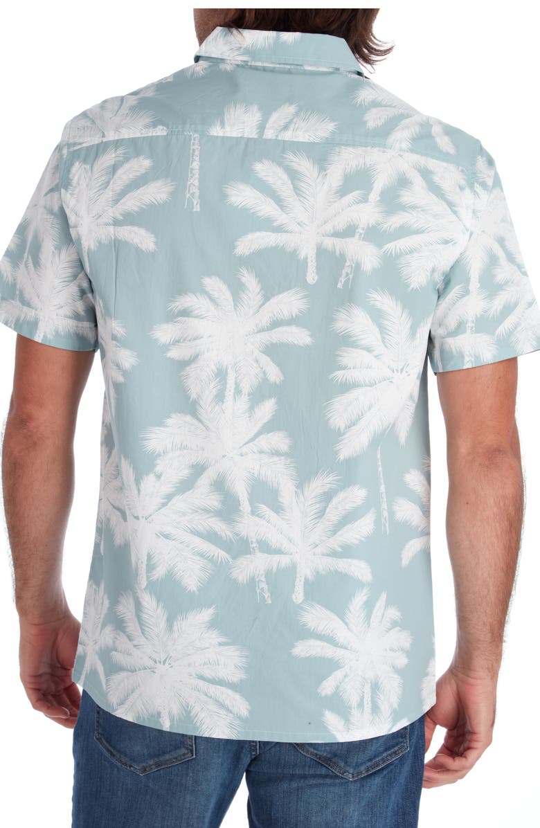 PX Palm Print Short Sleeve Button-Up Peached Cotton Poplin Shirt, Alternate, color, Seafoam