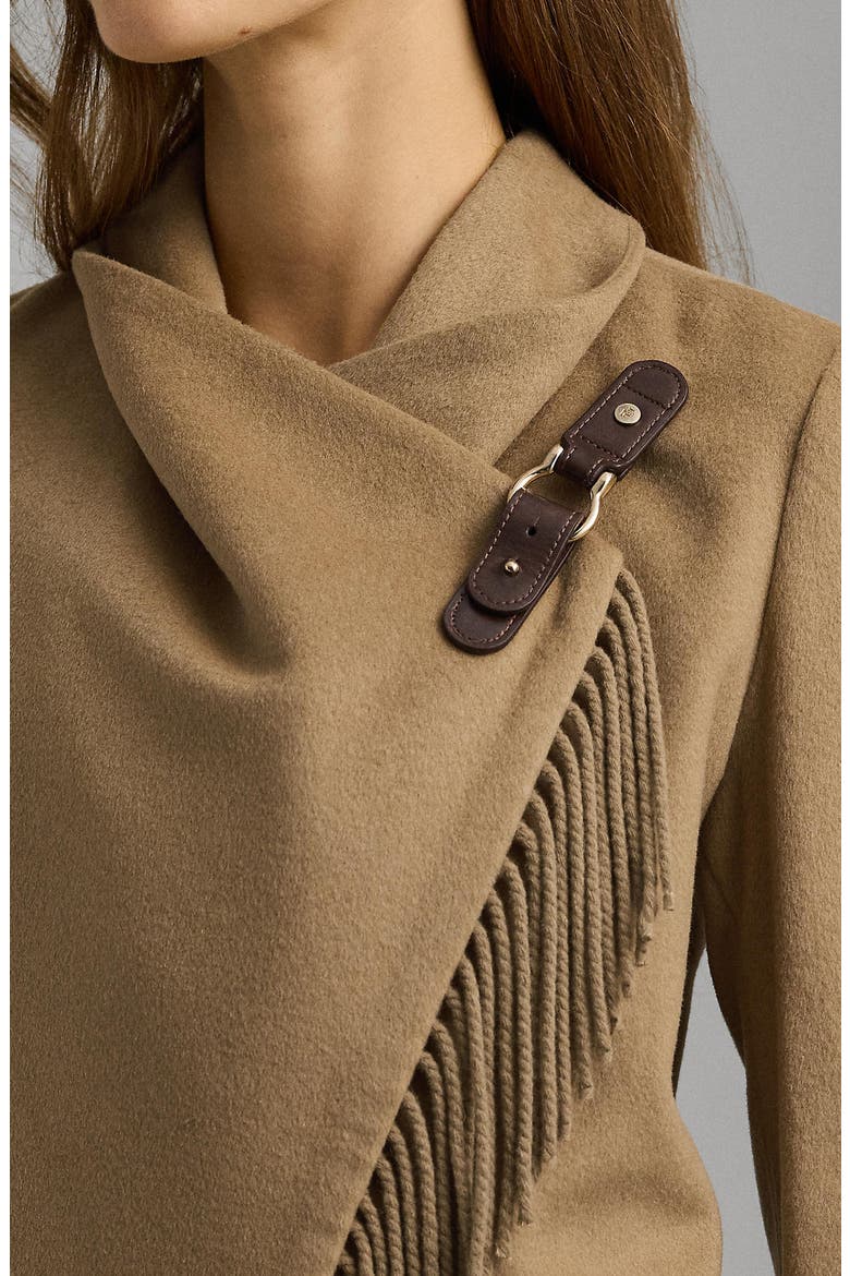 Buckled Asymmetric Wool Blend Jacket, Alternate, color, CAMEL