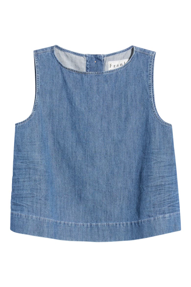 Denim Sleeveless Shell, Alternate, color, DISTRESSED INDIGO WASHED DENIM