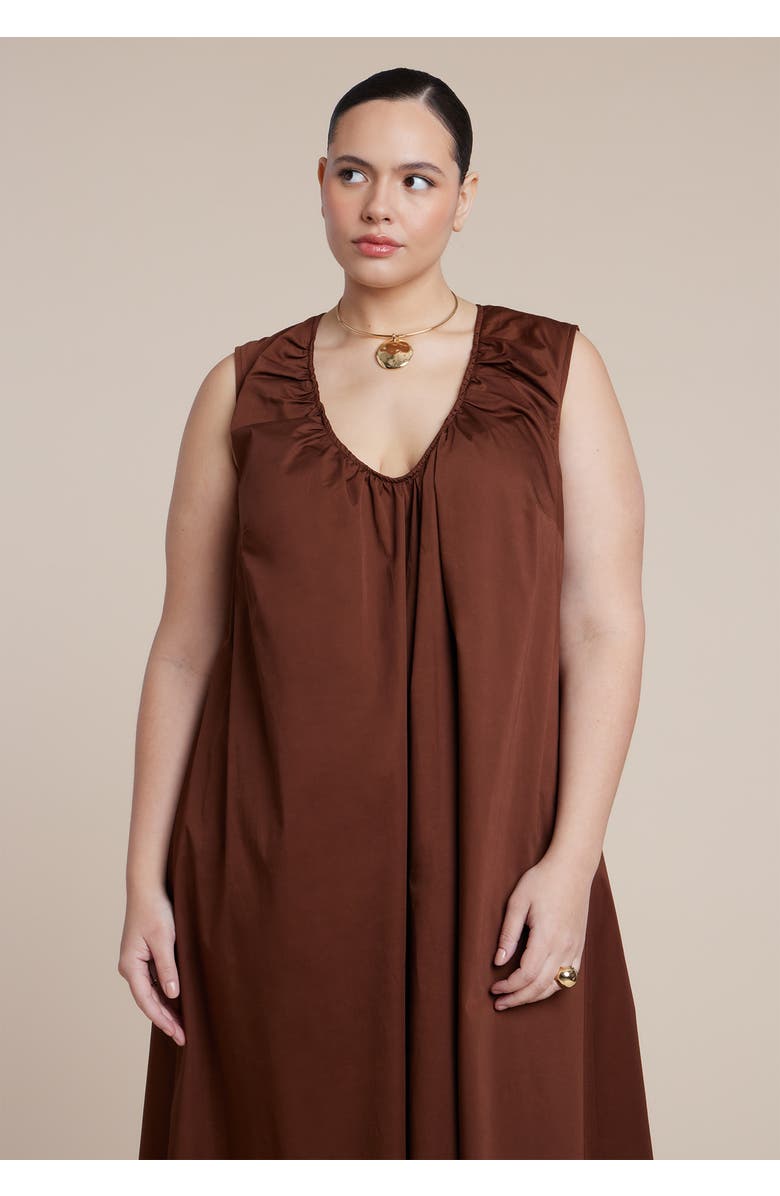 ELOQUII Shirred Neckline Tank Dress, Alternate, color, Downtown Brown