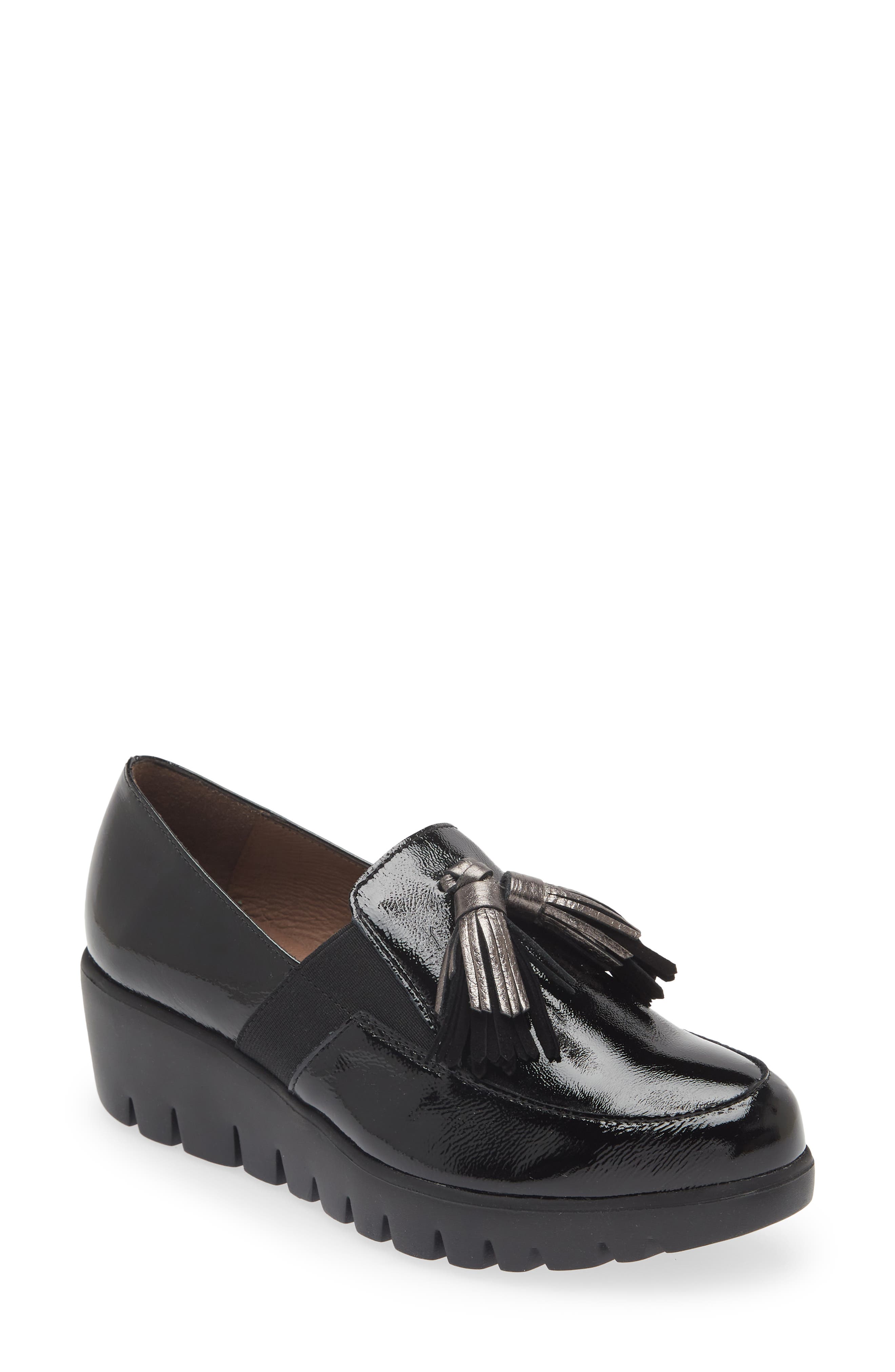 Wonders Loafer Wedge, Main, color, Black Lead Combo