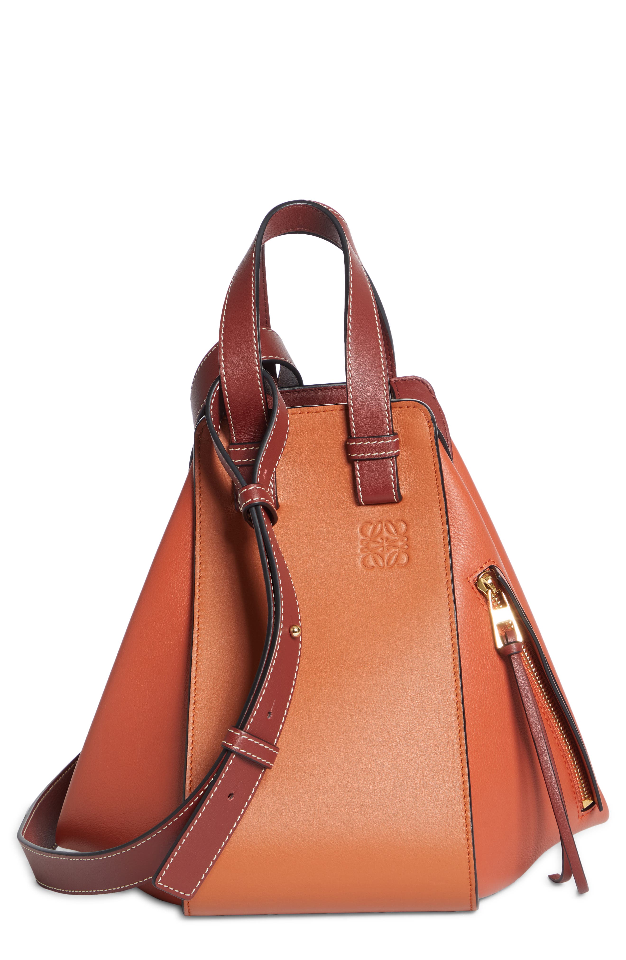 Small Hammock Colorblock Leather Hobo, Main, color, SPICE ORANGE/PUMPKIN