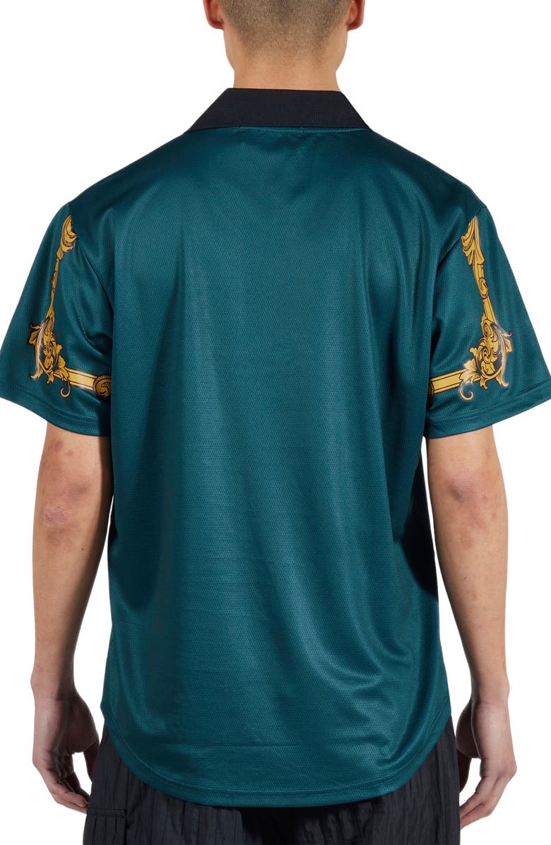 PLEASURES Carlo Johnny Collar Mesh Soccer Jersey, Alternate, color, 