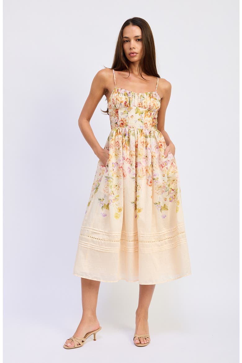 Kacey Floral Fit & Flare Midi Dress, Alternate, color, IVORY FLORAL MULTI