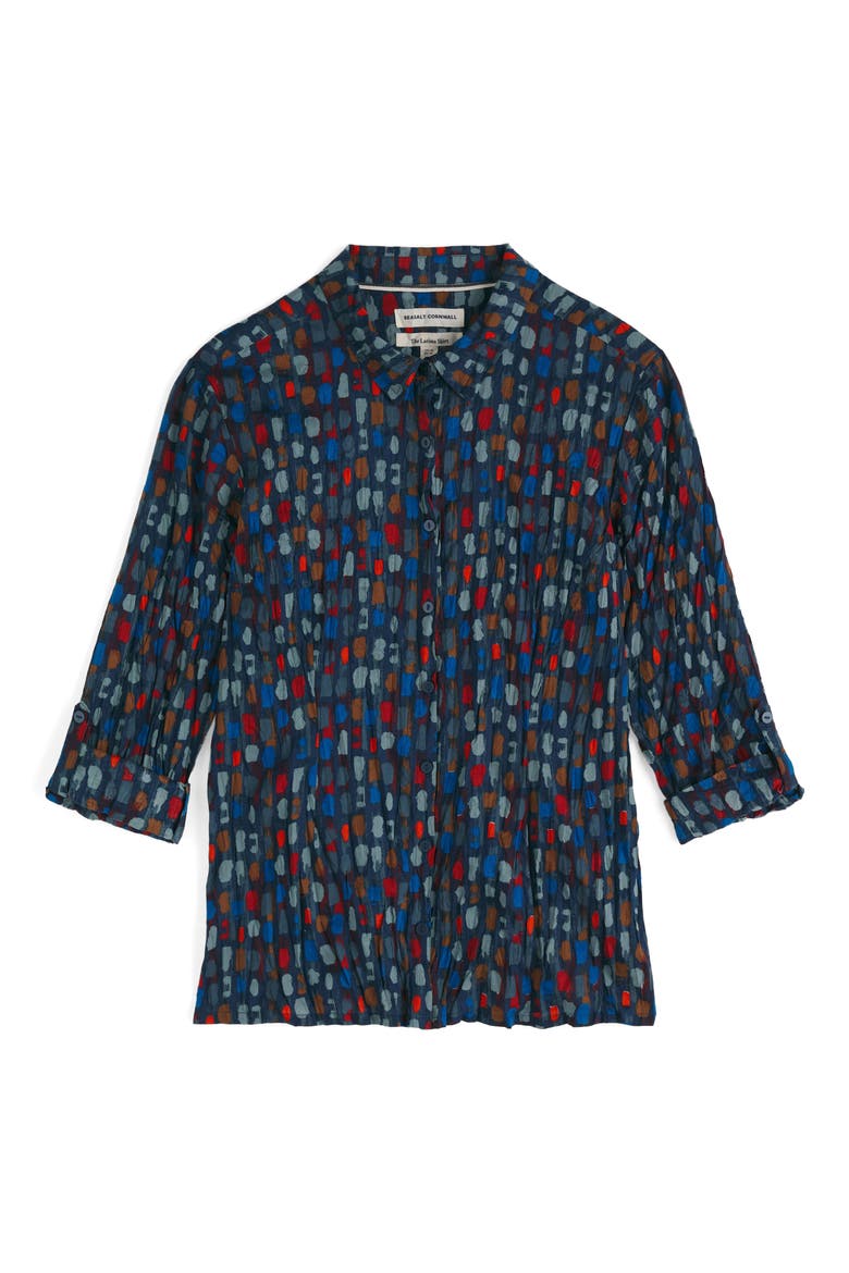 Larissa Printed Organic Cotton Button-Up Shirt, Alternate, color, DYE STROKES DARK LUGGER