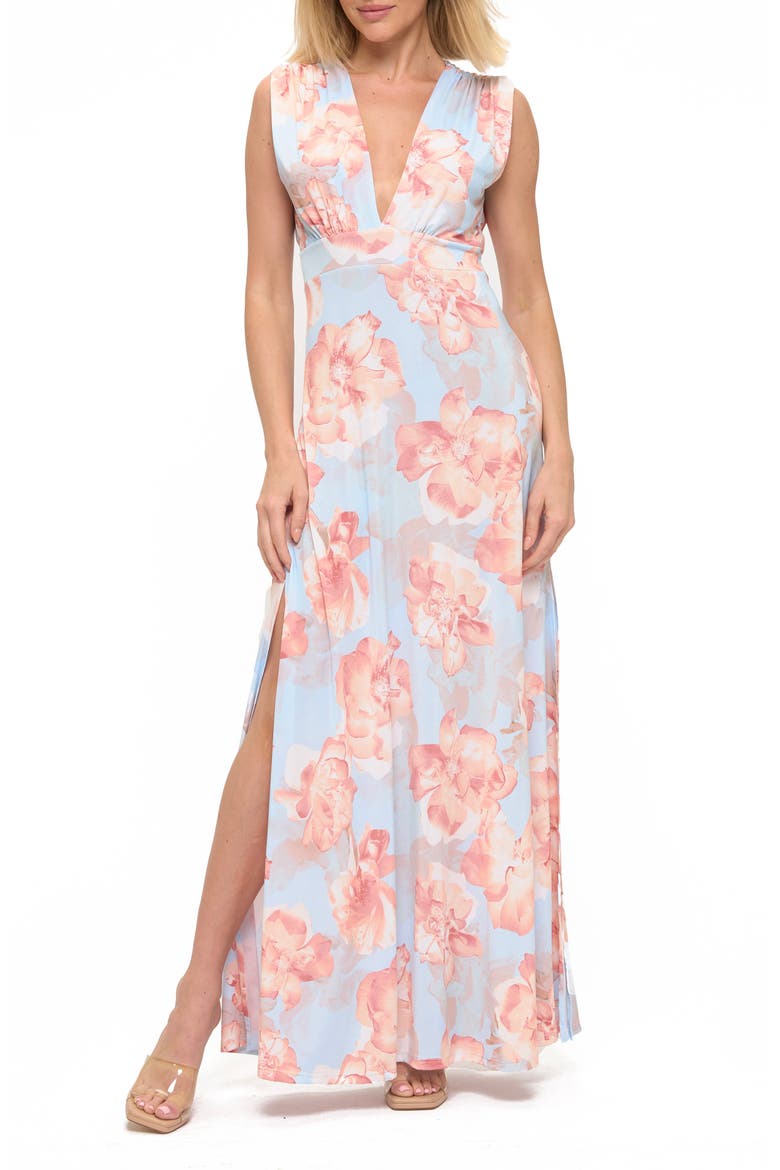 Open Back Maxi Dress, Main, color, BLUE/ PINK