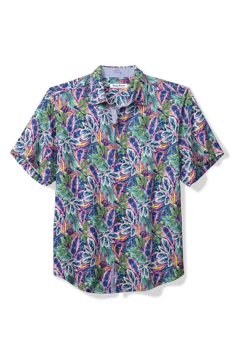 Tommy Bahama Forever Fuego Print Short Sleeve Silk Button-Up Shirt, Main, color, Eclipse