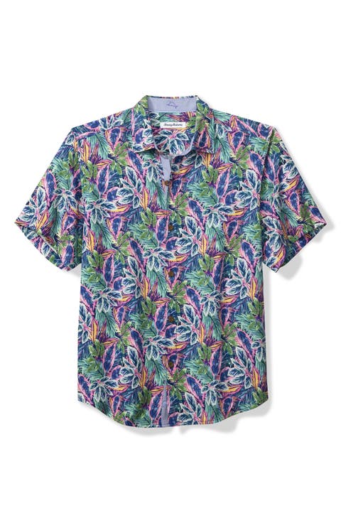 Forever Fuego Print Short Sleeve Silk Button-Up Shirt