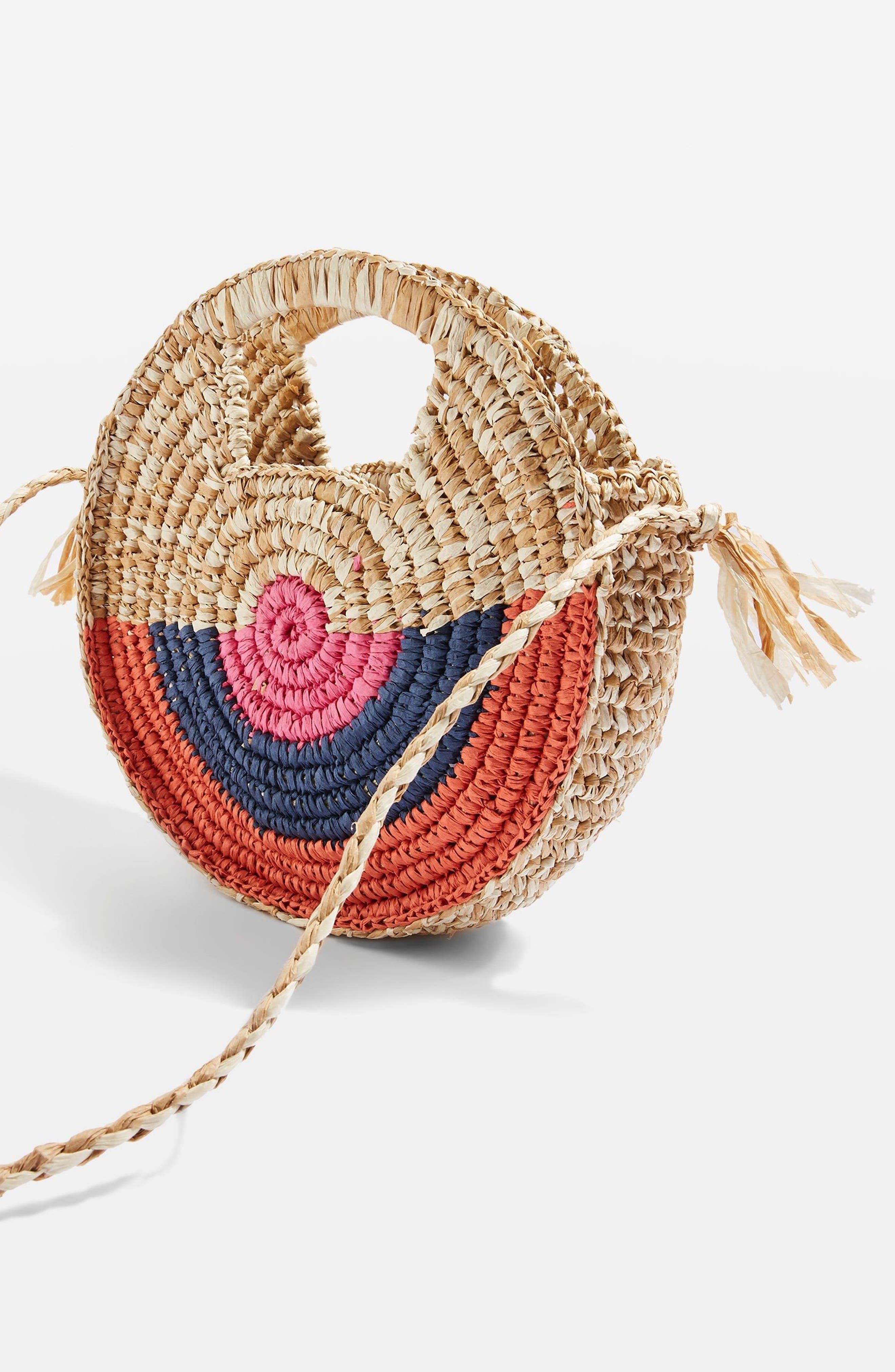 Topshop Bright Snail Straw Tote Bag, Alternate, color, 