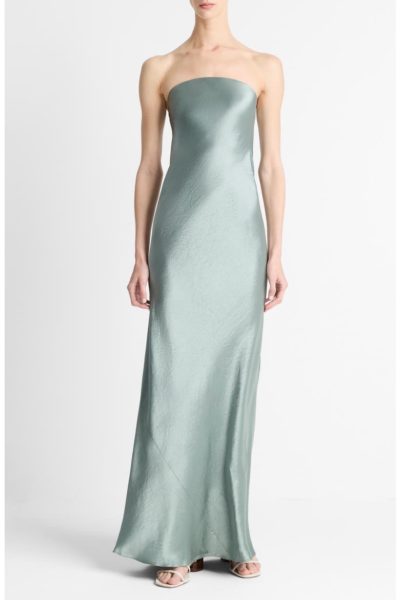 Satin Strapless Gown, Main, color, CLAY SAGE