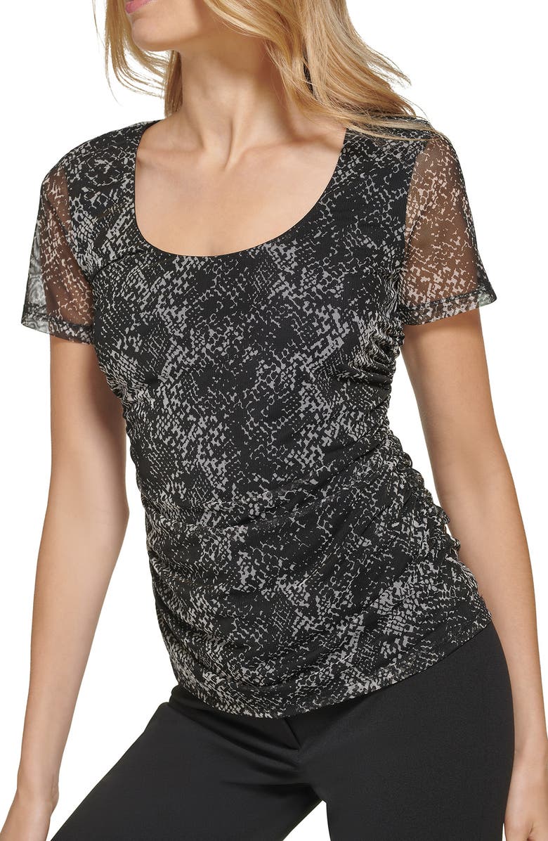 DKNY Printed Mesh T-Shirt, Alternate, color, 