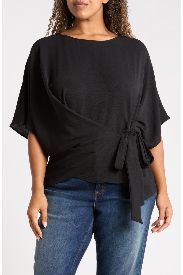Side Tie Short Sleeve Top, Main, color, BLACK