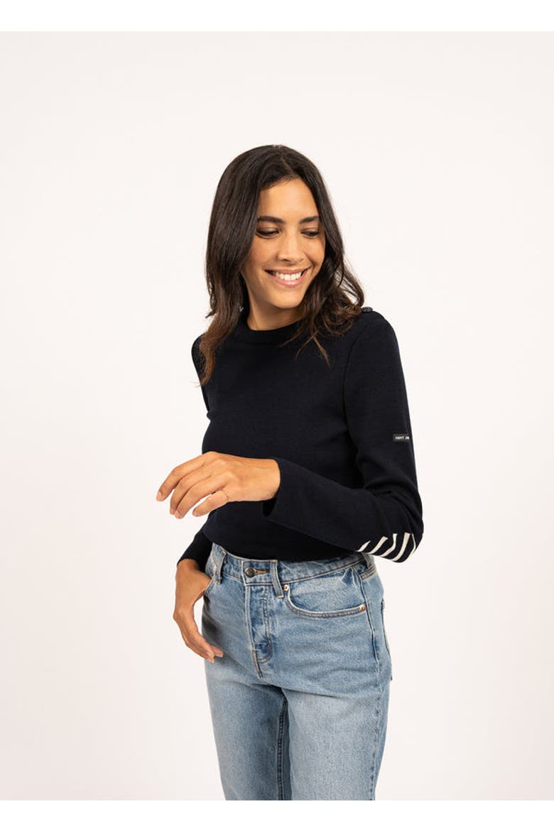 BREGANCON - Breton Sweater with Jacquard Elbow Patch, Alternate, color, NAVY