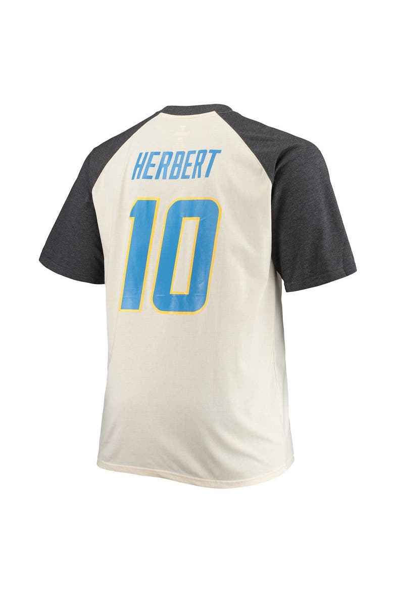 Men's Justin Herbert Oatmeal Los Angeles Chargers Big & Tall Player Name & Number Raglan T-Shirt, Alternate, color, Oatmeal