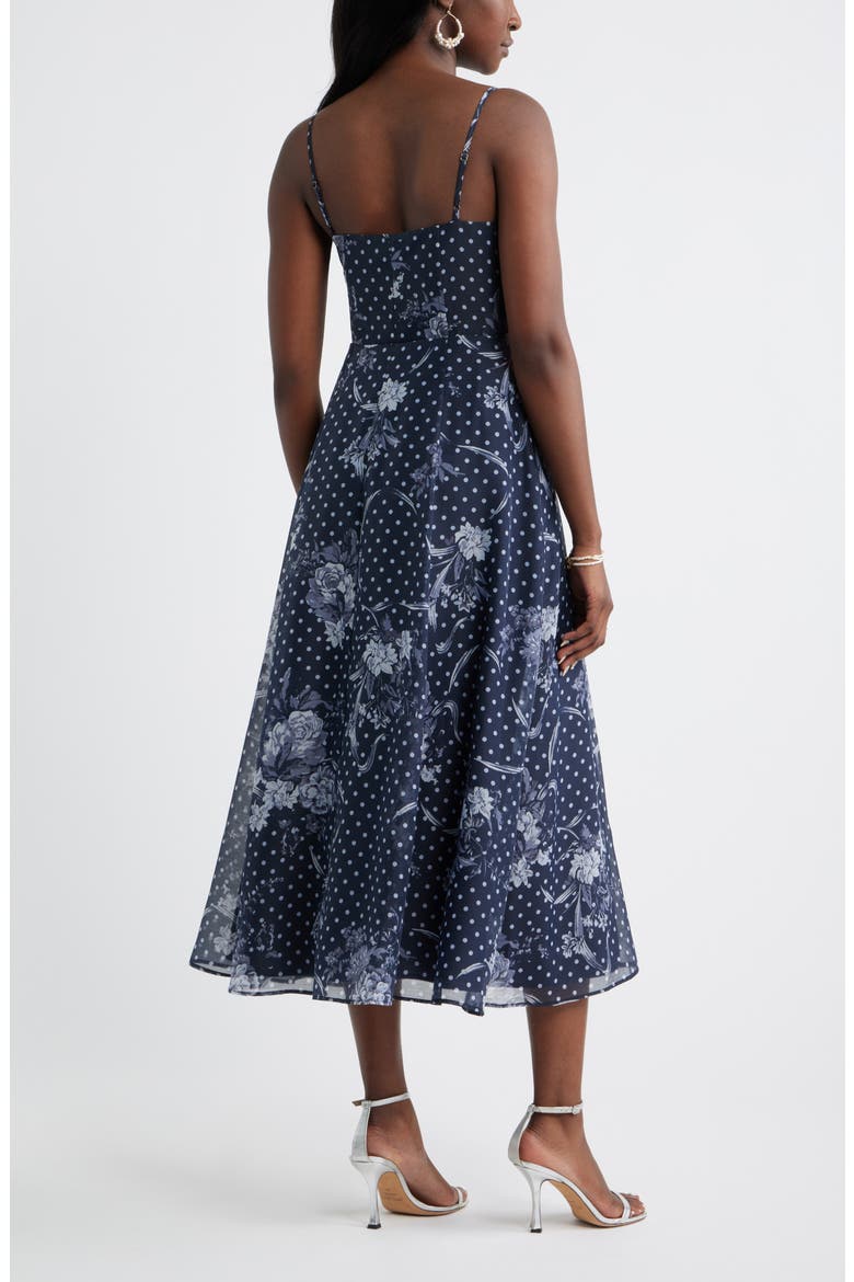 Floral Polka Dot Seamed Bodice Cocktail Dress, Alternate, color, NAVY- BLUE ANTOINETTE DOT